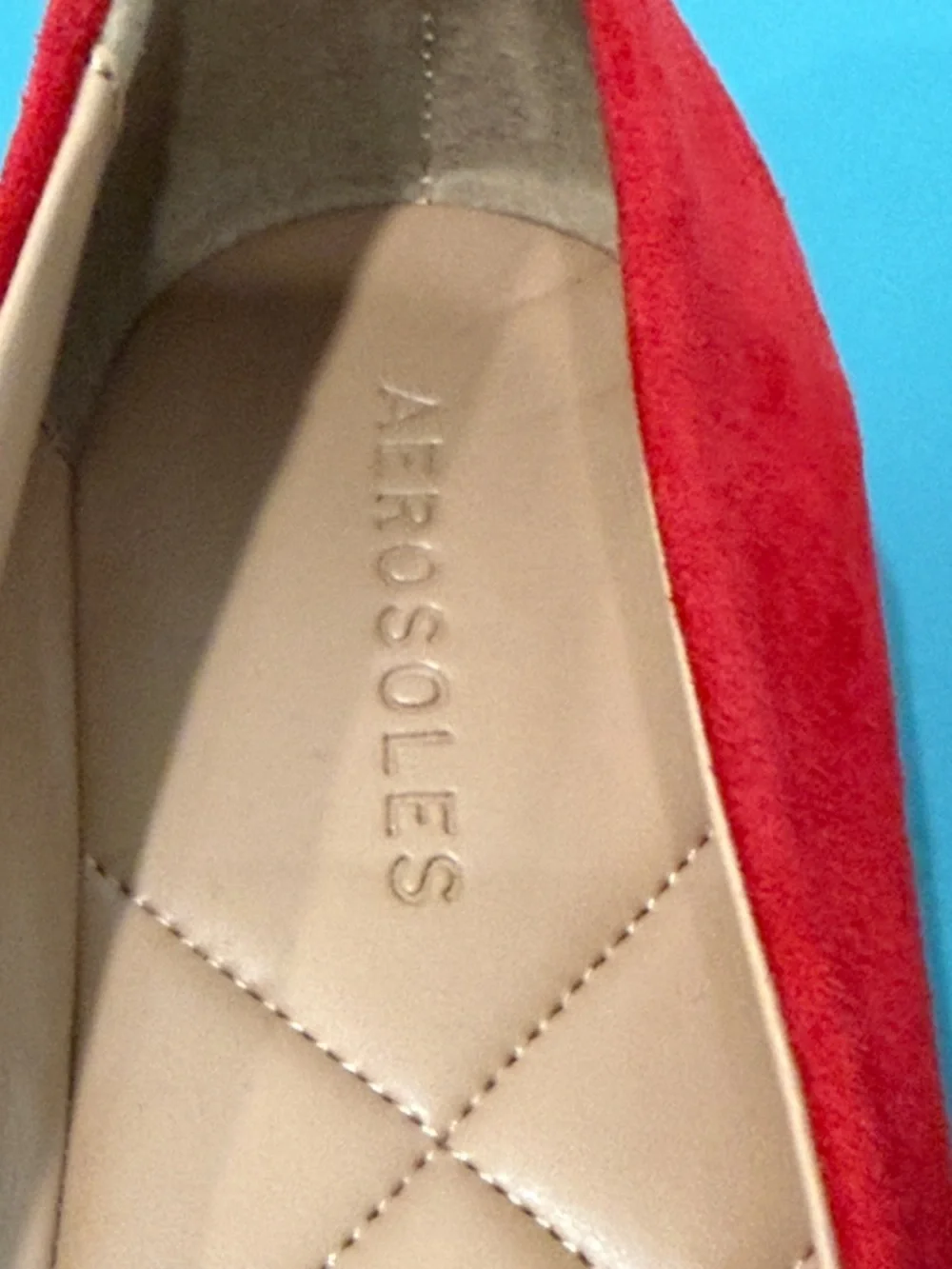 AEROSOLES Candice Red Suede Flats with Gold Chain Accent